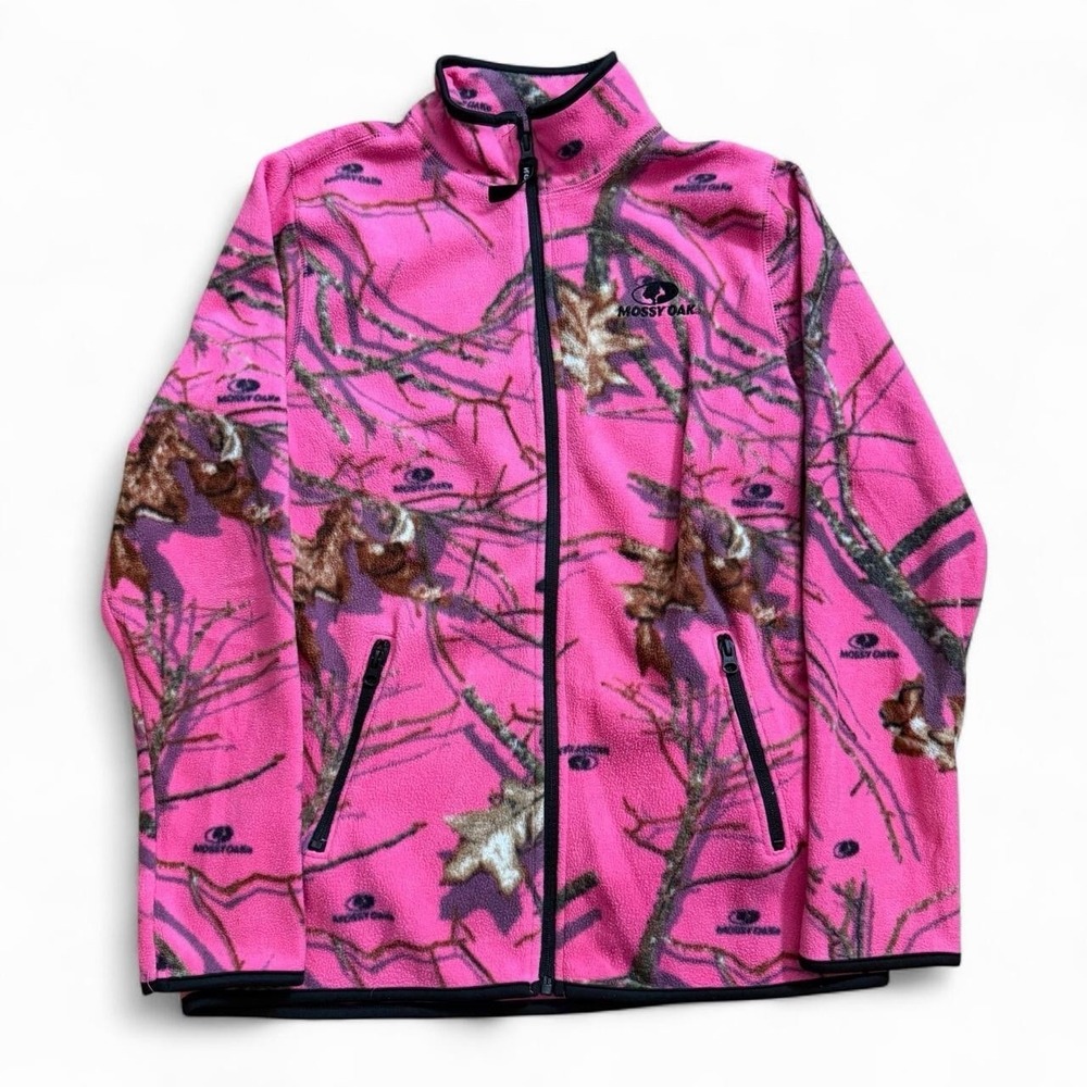 Mossy Oak Pink Camo Fleece Full Zip Sweater Size Small Outdoors Hunting Camping